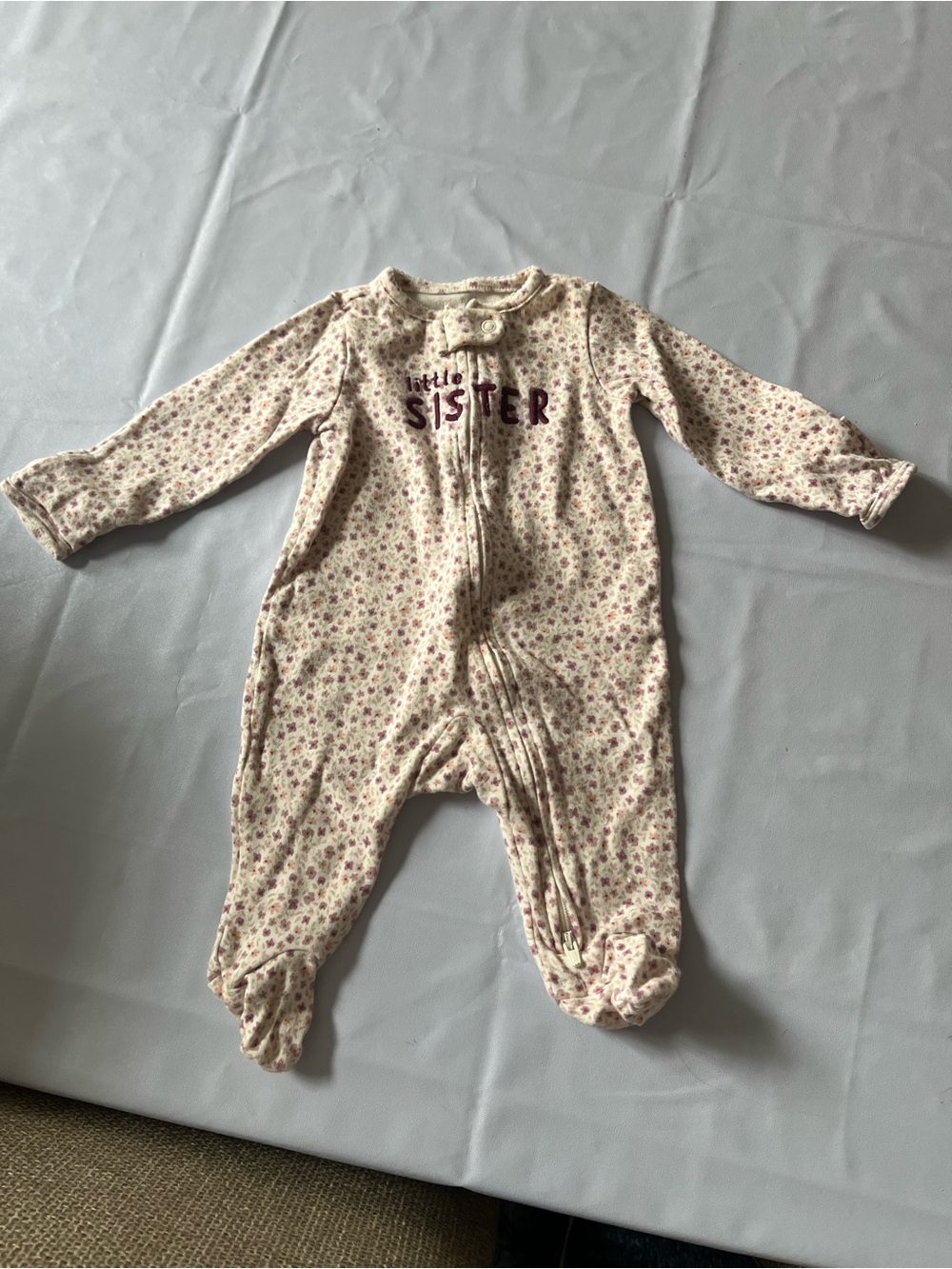 Carter's Cream One-Piece Footed Pajamas with Pink Floral Print